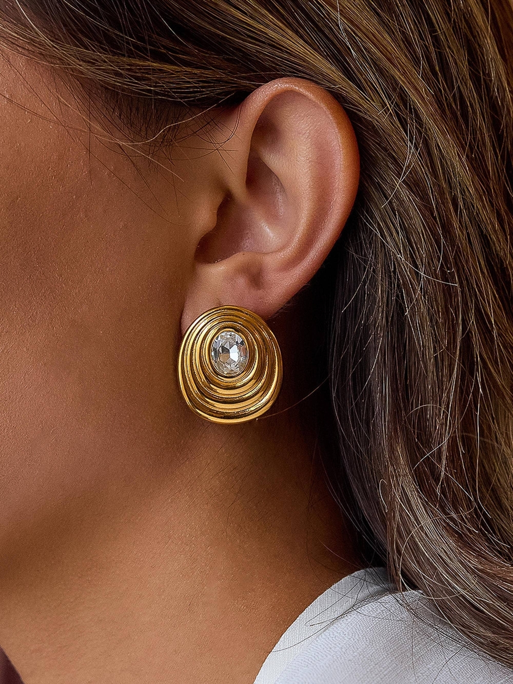 Flanerie By Maiq Gold Plated Round Crystal Center Statement Earrings New